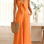 Vrinda Pocketed Adjustable Tie Smocked Back Jumpsuit