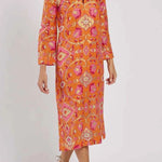 Stand Collar Printed Midi Dress