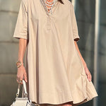 A-Line Short Sleeves Solid Color Split-Joint Lapel Mini Dresses Shirt Dress