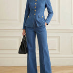 Long Sleeves Buttoned Pockets Solid Color Stand Collar Outerwear
