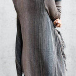 Mid-length slim-fitting fashionable fringed striped jacket
