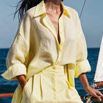 Long Sleeves Loose Solid Color Split-Joint Lapel Blouses&Shirts Tops