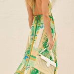 Elegant Off-Shoulder V-Neck Suspender Print Swing Dress