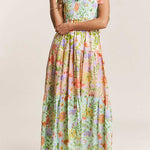 Margovil V Neck Bow Shoulder Tiered Floral Print Maxi Dress