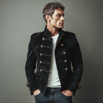 Men's Classic Retro Stand Collar Faux Suede Double-breasted Slim-fit Jacket