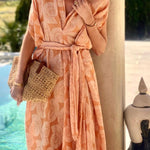 KAFTAN DRESS WITH BELT "KOCHYLI" CORAL