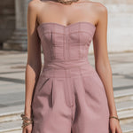 Strapless Structured Denim Short Jumpsuit