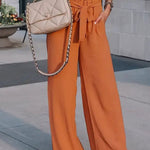 Loose solid color lace-up casual trousers