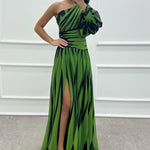 One-Shoulder Rose Detail Patterned Design Dress