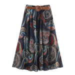 Retro Paisley Print Belted A-Line Skirt