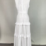 A-Line High Waisted Buttoned Pleated Pockets Solid Color Split-Joint V-Neck Maxi Dresses