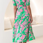 Elegant and trendy cross-neck V-neck wrap print dress