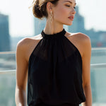 Black Halter Neck Chiffon Sleeveless Top