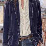 Solid Velvet One Button Long Sleeve Blazer