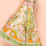 Summer Serenade Linen Blend Unique Print Tie-up Strap Smocked Pocketed Maxi Dress