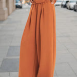 High Waisted Wide Leg Elasticity Pleated Solid Color Pants Trousers