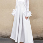 Flared Sleeves Pleated Solid Color Split-Joint Lapel Maxi Dresses Shirt Dress