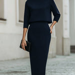 Boat Neck Top And Midi Skirt Set