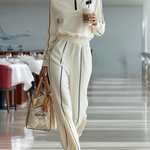 Women's Casual Ribbed Black Trim Zipper Half Turtleneck Sports Set