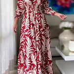 Waist pullover bohemian print long-sleeved swing dress