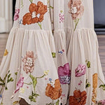 A-Line Loose Floral Printed Pleated Split-Joint Round-Neck Evening Dresses Maxi Dresses