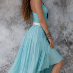 One-shoulder Pleated Chiffon Midi Dress With Belt