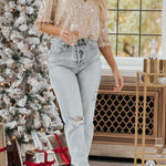 Sparkling Gold Sequin Tassel Long Sleeve Top