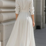 Long Sleeves Loose Belted Pockets Solid Color Stand Collar Maxi Dresses