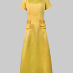 Short Sleeves Pockets Solid Color Split-Joint Round-Neck Maxi Dresses