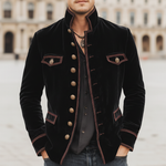 Men's Vintage Velvet Stand-Collar Multi-Button Embroidered Slim-Fit Jacket