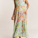 Margovil V Neck Bow Shoulder Tiered Floral Print Maxi Dress