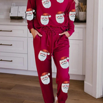 Casual Party Santa Claus Christmas Tree Candy Sequins Lace Up O Neck Long Sleeve Two Pieces