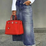 Loose Fringed No Belt Pockets Solid Color Skirts Bottoms