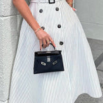 A-Line Sleeveless Split-Joint Striped Tied Waist Lapel Midi Dresses Shirt Dress