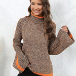 Casual Long Sleeves Loose Contrast Color Half Turtleneck Sweater Tops