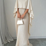 Cape High-Low Pleated Solid Color Split-Joint Round-Neck Evening Dresses Maxi Dresses