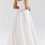 Wide Straps Corset Solid Color Gowns Maxi Dresses-White