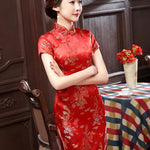 Dragon Phoenix Printed Short Cheongsams