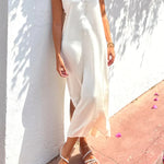 Satin midi dress with seam detail