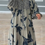 Printed lantern sleeves loose dress