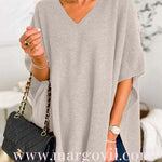 Chicest V Neck Loose Fit Solid Poncho Sweater