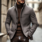 Men's Vintage Wool Blend Stand Collar Single Breasted Slim Blazer
