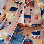 Geometric print stand collar quilted cotton coat