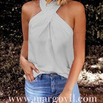 Margovil Criss Cross Halter Solid Sleeveless Top