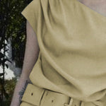 Loose Short Sleeves Solid Color One-Shoulder T-Shirts Tops