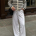 Striped small fragrant style knitted cardigan