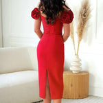 My Type Flower Detail Sweetheart Neck Strapless Slit Midi Dress