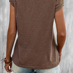 Solid Color Casual Cutout Neck T Shirt