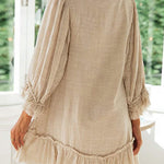Loose Long Sleeve Ruffle Hem Cotton Linen Dress
