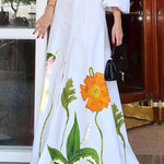 A-Line High Waisted Buttoned Flower Print Lapel Maxi Dresses Shirt Dress